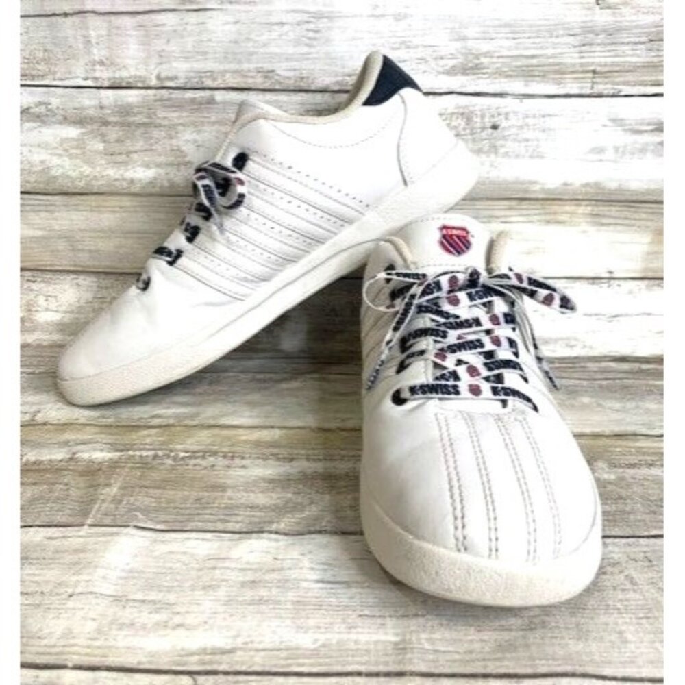 K-Swiss Varsity Unisex Sneakers Size 7 White‎ & Black Leather 83643